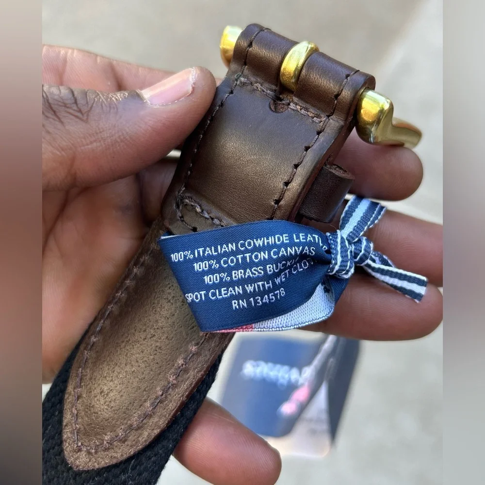 NW Vineyard Vines 🇺🇸 Made 💯 leather & Canvas Belt Sz 34